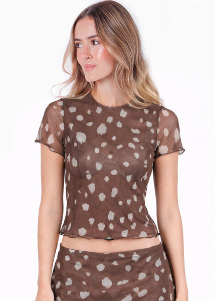 Blusa manga corta en mesh con estampado de ciervo - SINALOA