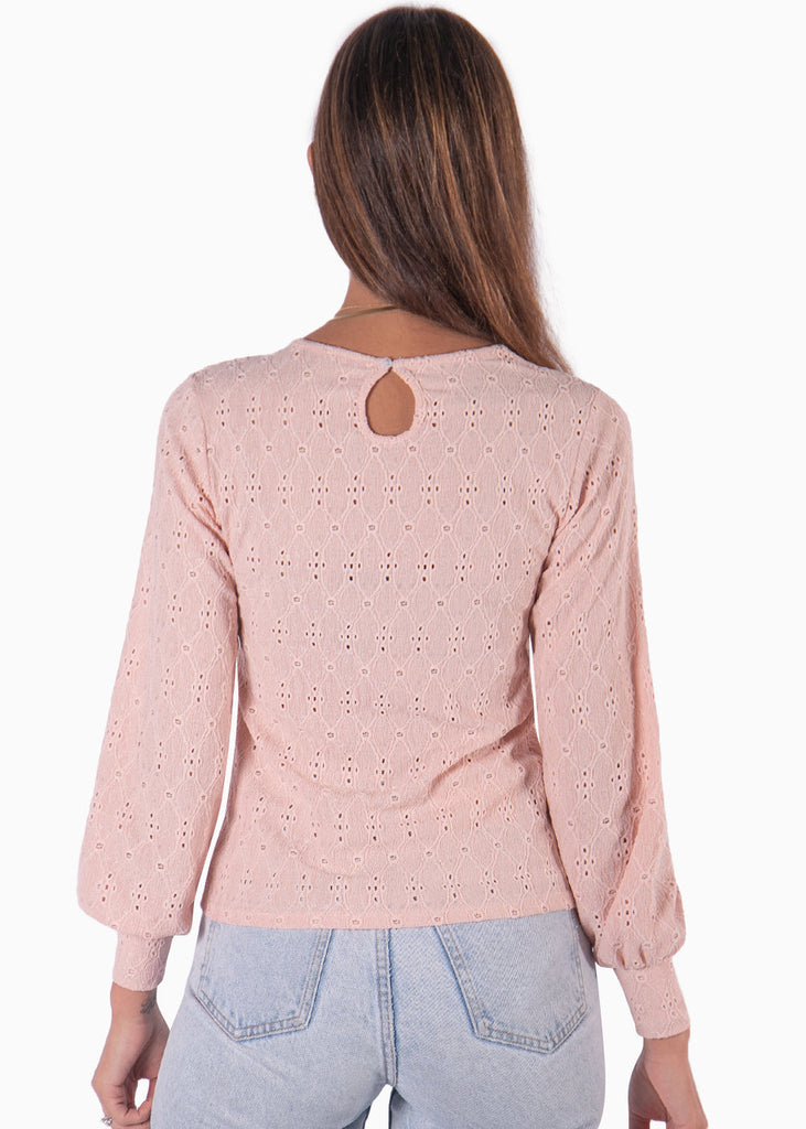 Blusa manga larga en ojalillo y mangas englobadas color rosado para mujer - Flashy
