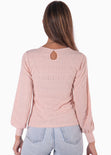 Blusa manga larga en ojalillo y mangas englobadas color rosado para mujer - Flashy