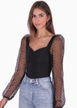 Blusa manga larga en transparencia con escote cuadrado color negro para mujer - Flashy