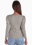 Buzo manga larga, escote en v y recogido en hombros color gris para mujer - Flashy