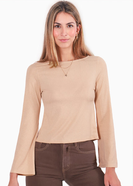 Blusa con anudados en espalda color beige para mujer - Flashy
