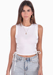 Blusa manga sisa con anudados en costados color blanco para mujer - Flashy