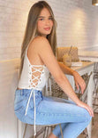 Blusa manga sisa con anudados en costados color blanco para mujer - Flashy