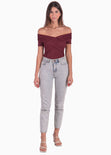Blusa off shoulder con cruce en escote color vino para mujer - Flashy