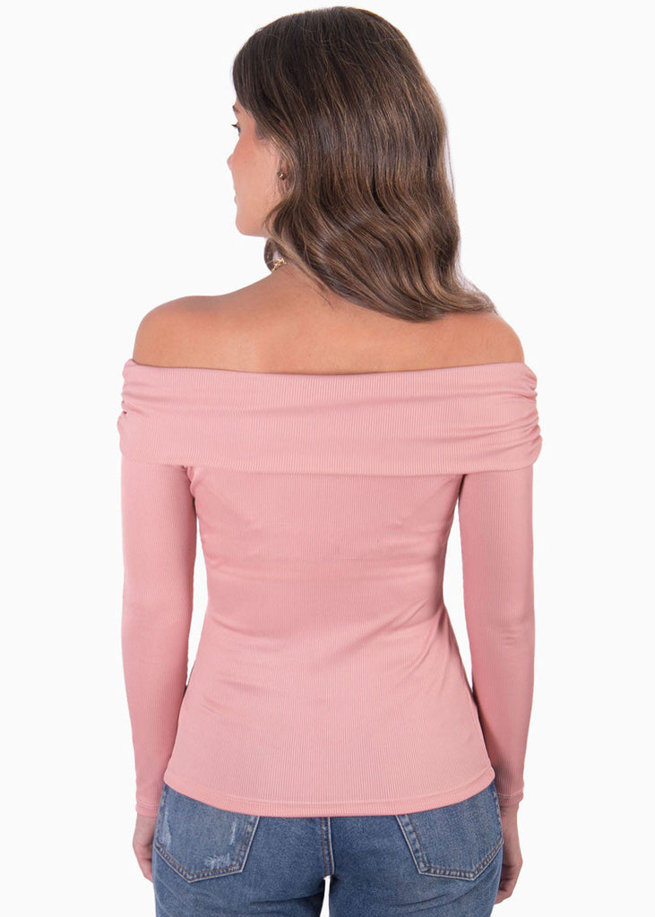 Blusa off shoulder cruzada color rosado para mujer - Flashy
