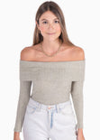 Blusa off shoulder manga larga color gris para mujer - Flashy