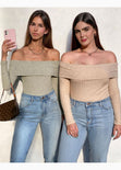 Blusa off shoulder manga larga color gris para mujer - Flashy