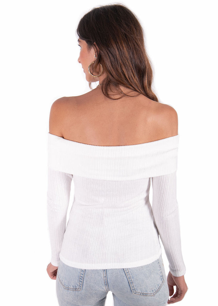 Blusa off shoulder manga larga color blanco para mujer - Flashy