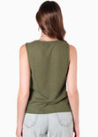 Blusa sin mangas con broches en frente y abertura color verde para mujer - Flashy