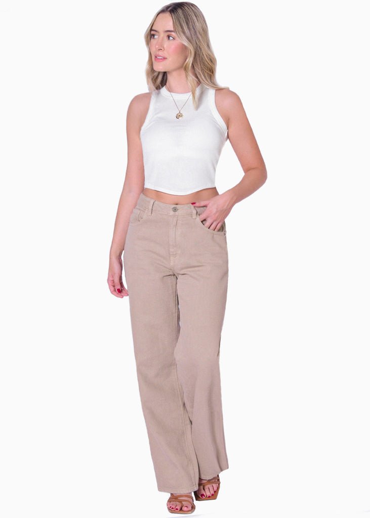 Blusa sin mangas con cuello halter color marfil para mujer - Flashy