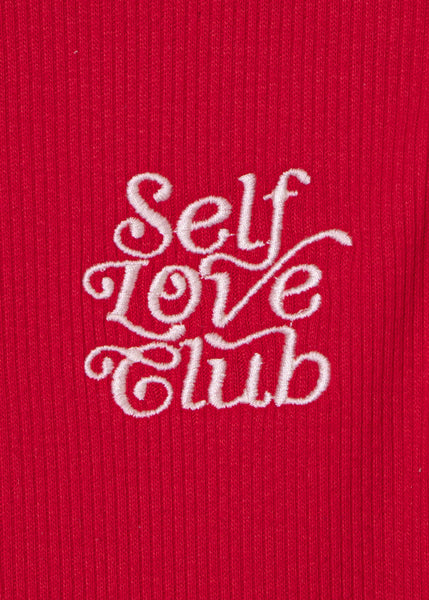 Blusa sin mangas con cuello halter y bordado "Self love club" color rojo para mujer - Flashy
