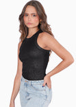 Blusa sin mangas con efecto brillo color negro para mujer - Flashy