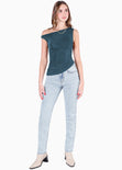 Blusa sin mangas con escote asimétrico color azul para mujer - Flashy
