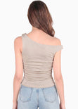 Blusa sin mangas con escote asimétrico - MAGOLA.BEIGE