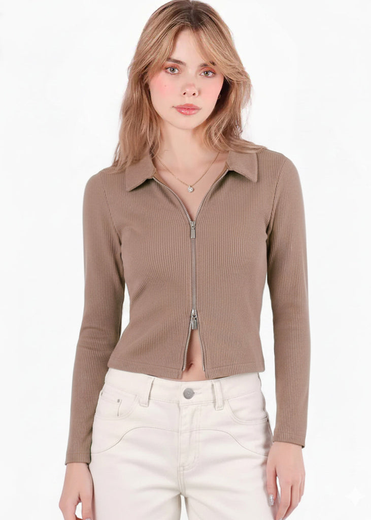 Blusa manga larga con cuello y cierre doble - ARUBA