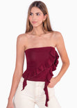 Blusa strapless con boleros color vino para mujer - Flashy
