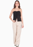 Blusa strapless con botones color negro para mujer - Flashy