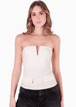 Blusa strapless con escote en v color blanco, marfil para mujer - Flashy