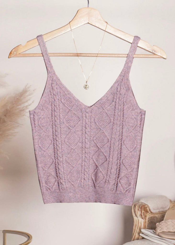 Blusa tejida de tiras con escote en v color lila para mujer - Flashy