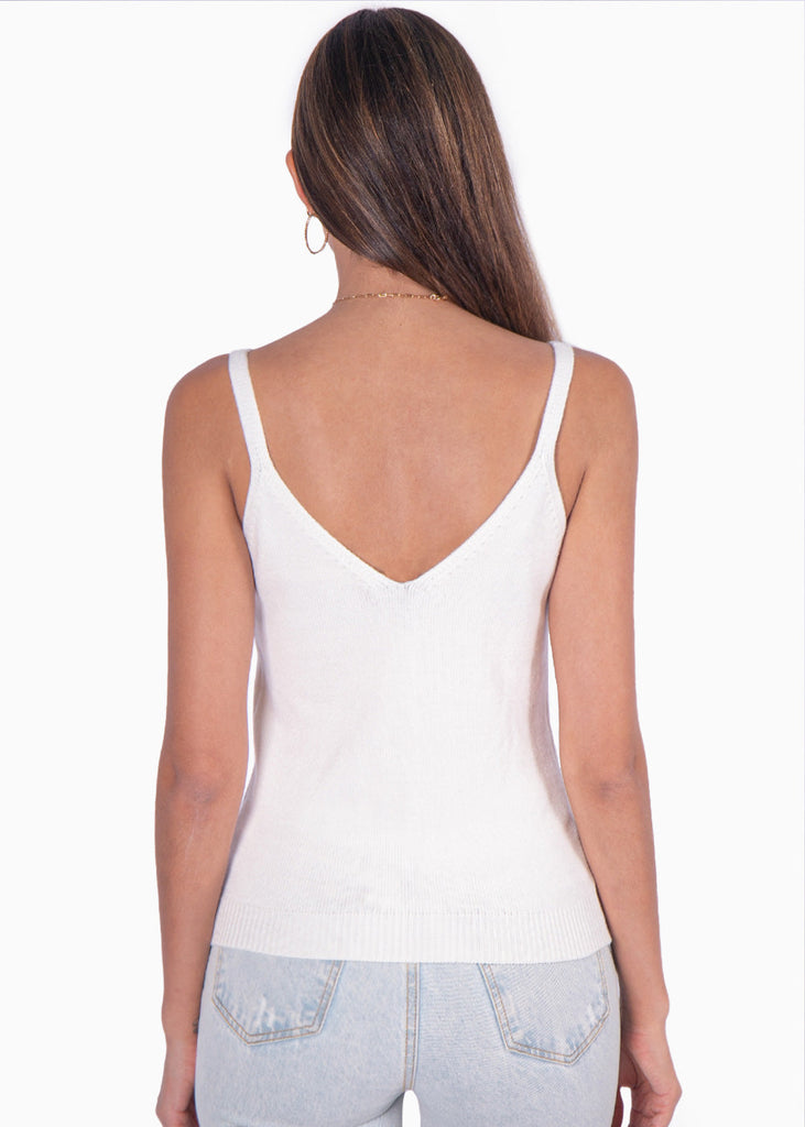 Blusa tejida de tiras con escote en v color blanco, marfil para mujer - Flashy