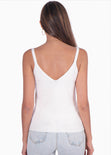 Blusa tejida de tiras con escote en v color blanco, marfil para mujer - Flashy