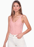Blusa tejida de tiras con escote en v color rosado para mujer - Flashy