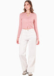 Blusa tipo cardigan con perilla y botones color rosado para mujer - Flashy