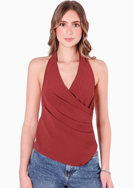 Blusa tipo halter con drapeado color negro para mujer - Flashy