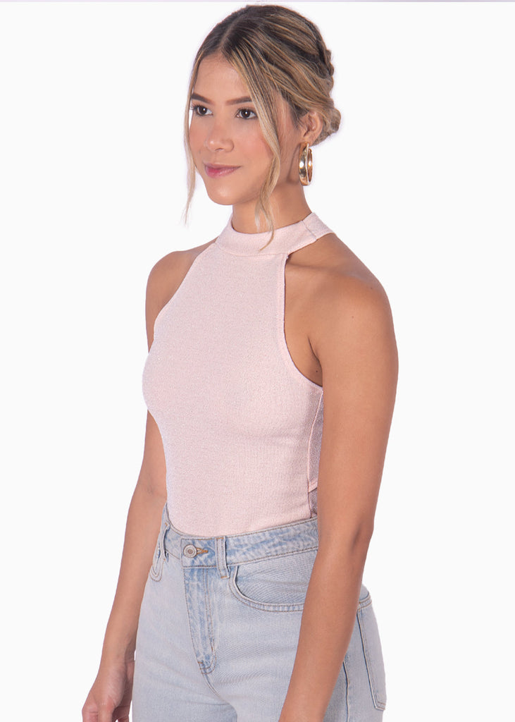 Body con cuello halter y espalda descubierta color rosado para mujer - Flashy