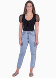 Body con escote anudado y mangas en organza color negro para mujer - Flashy