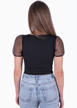 Body con escote anudado y mangas en organza color negro para mujer - Flashy