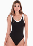 Body con sesgos en contraste color negro para mujer - Flashy