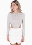 Body costillero manga larga con efecto brillo color plateado para mujer - Flashy