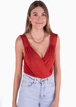 Body de tiras con drapeado en escote y espalda color terracota para mujer - Flashy