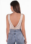 Body de tiras con drapeado en escote y espalda color beige para mujer - Flashy