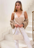 Body de tiras con drapeado en escote y espalda color beige para mujer - Flashy