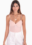 Body de tiras con entorchado en escote color rosado para mujer - Flashy