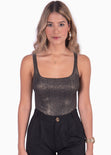Body de tiras con escote cuadrado y abertura en espalda color negro para mujer - Flashy