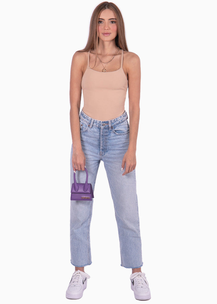 Body de tiras con espalda descubierta color camel, café para mujer - Flashy