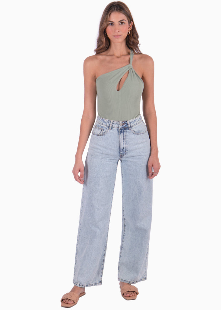 Body de un solo hombro color verde para mujer - Flashy