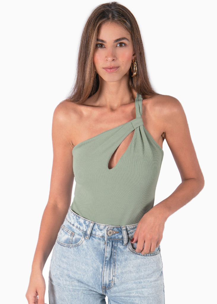 Body de un solo hombro color verde para mujer - Flashy