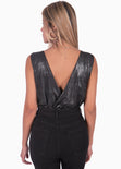 Body drapeado con escote cruzado color negro para mujer - Flashy