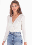 Body drapeado manga larga color blanco, marfil para mujer - Flashy