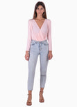 Body drapeado manga larga color rosado para mujer - Flashy