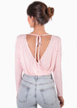 Body drapeado manga larga color rosado para mujer - Flashy