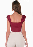 Body manga corta con escote cuadrado color vino para mujer - Flashy