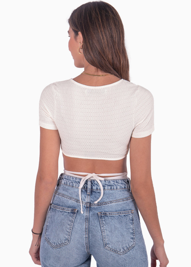 Body manga corta con espalda descubierta color blanco, marfil para mujer - Flashy