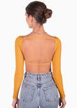 Body manga larga con espalda descubierta color amarillo, mostaza para mujer - Flashy