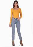 Body manga larga con espalda descubierta color amarillo, mostaza para mujer - Flashy